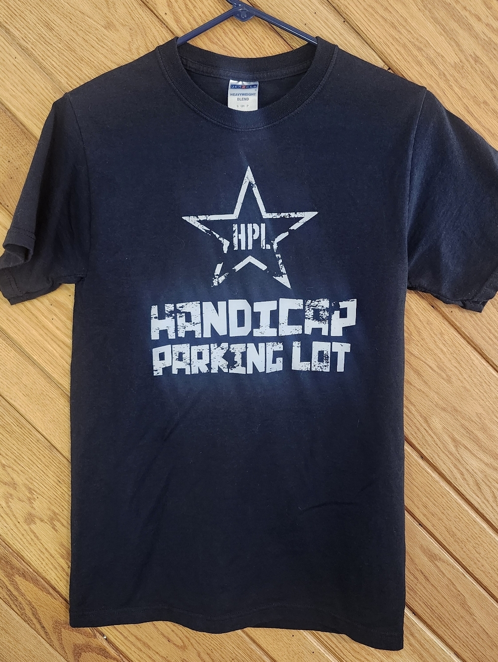 Jerzees Black Short Sleeve Tee with Handicap Parking Lot Band Logo Size Small